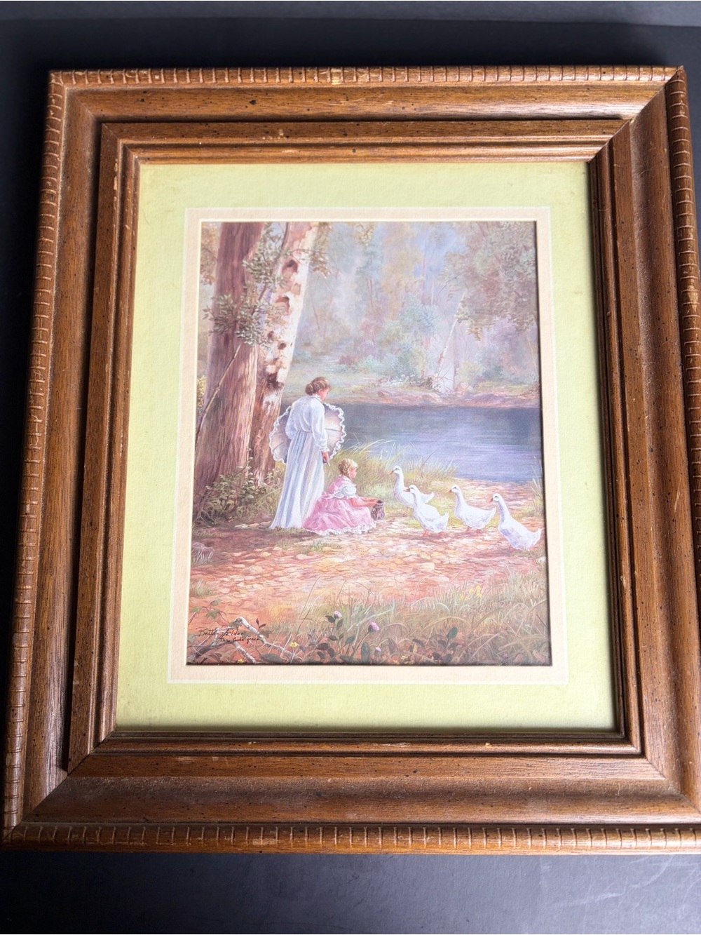 Vintage Cottage Core Thru God's Grace Bettie Felder Print w/ Wooden Frame 15x13"